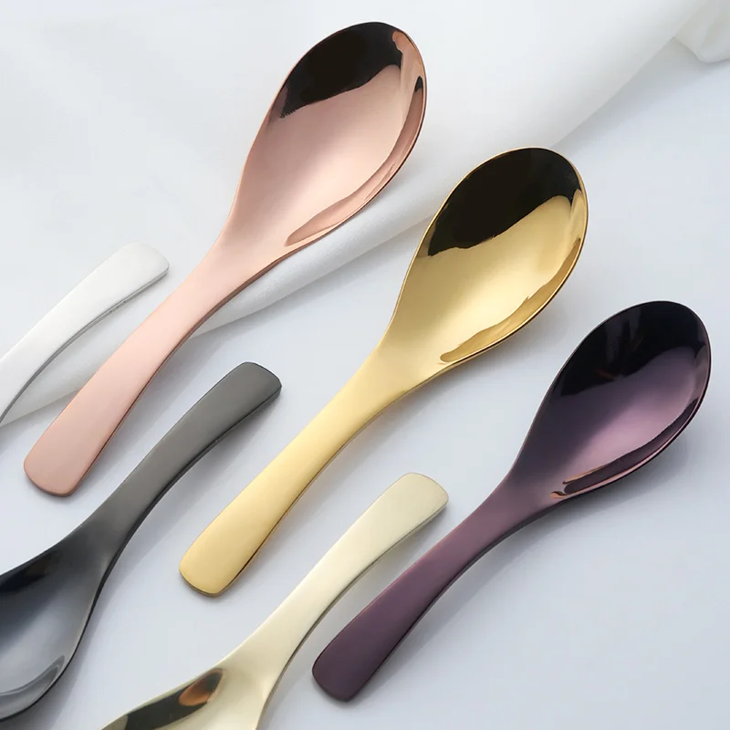 Stainless Steel Spoons Short Handle Soup Spoon Set Large/Small Metal  Kitchen Dinner Spoons for Soup Rice Porridge Tableware - AliExpress