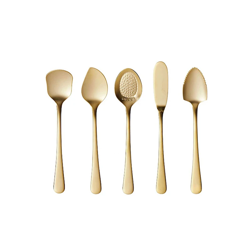 Chic Gold 304 Stainless Steel Spoon Teaspoon Coffee Fruit Ice Cream Cake Tea Elegant Golden Spoons Girly Tableware Kitchen Tool