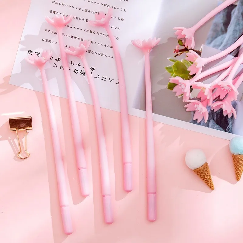 1 Piece Lytwtw's Silicone Pink Creative Cute Cherry Blossoms Flower Stationery Office School Supplies Gift Simulation Gel Pens