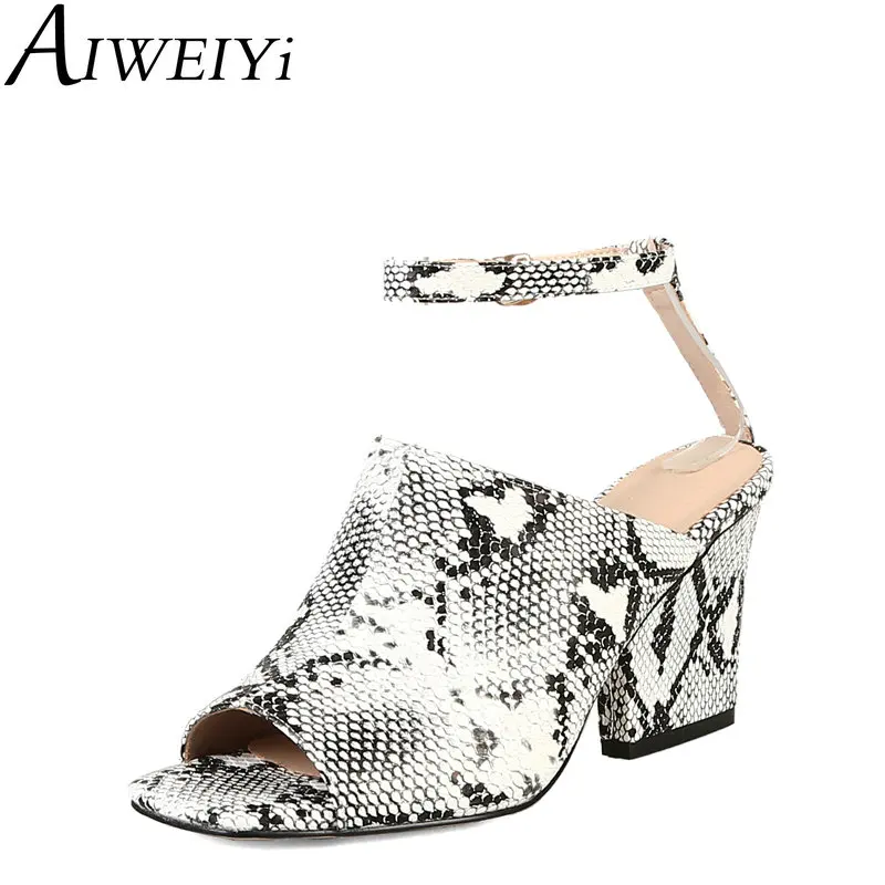 

AIWEIYi High Heels Gladiator Sandals Snake Print Square Heel High Heels Summer Style Gladiator Sandals Dress Party Pumps