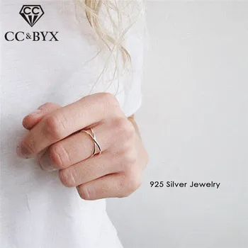 

CC 100% 925 Sterling Silver Rings For Women Simple Design Open 2 Layers Cross Ring Fine Jewelry Party Gift Accessories CC4000