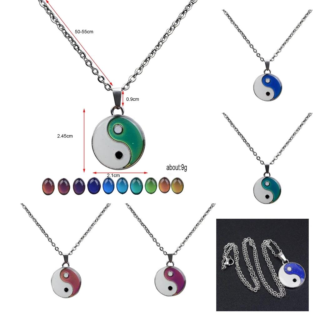 2Pcs Vintage Couple Color Change Mood Pendant Necklace Oval Stone Fashion