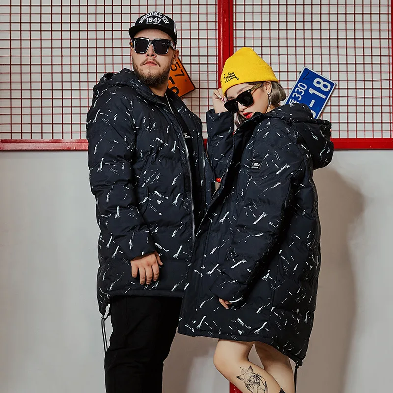 

2019 Winter New Men's Large size M-4XL 5XL 6XL Hooded coat Wave Print Fashion Park Warm Cotton jacket 140kg Men's Clothing