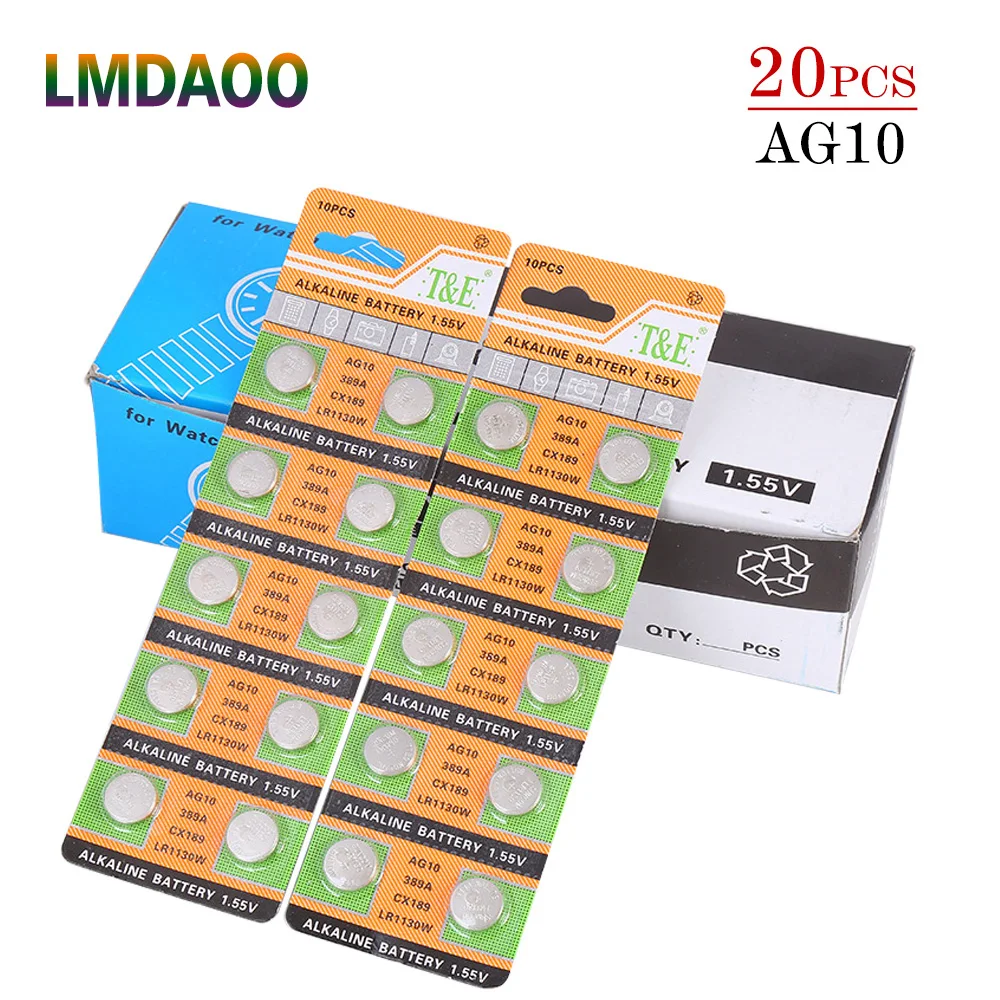 

Dropshipping 20pcs/pack AG10 Cell Coin Battery LR1130 V10GA Watch Button Coin 189 389 390 LR54 Batteries + Hot Selling