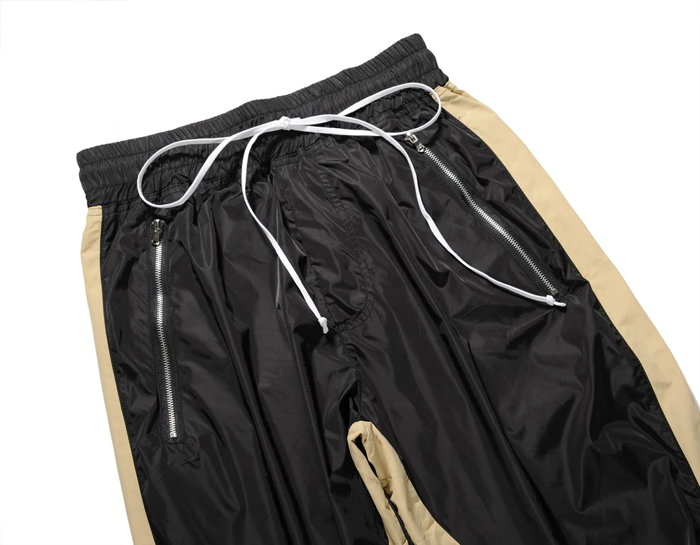 Модная одежда высокого качества цвета хаки, черные брюки с прострочкой и боковой молнией в стиле хип-хоп, уличные брюки, тренировочные брюки в повседневном стиле
