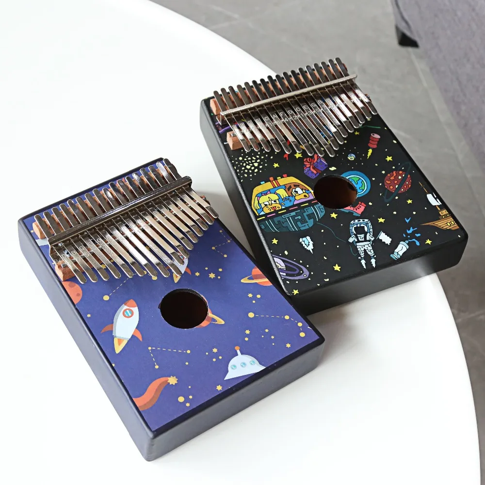 

17 keys Kalimba High Quality Wood Mahogany Doodle pattern Body Musical Instrument With Learning Book + Tune Hammer