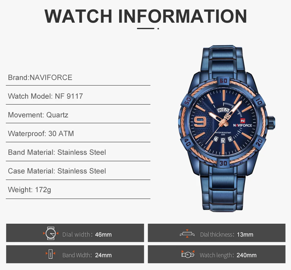 NAVIFORCE модные повседневные брендовые водонепроницаемые кварцевые часы мужские военные спортивные часы из нержавеющей стали мужские часы Relogio Masculino