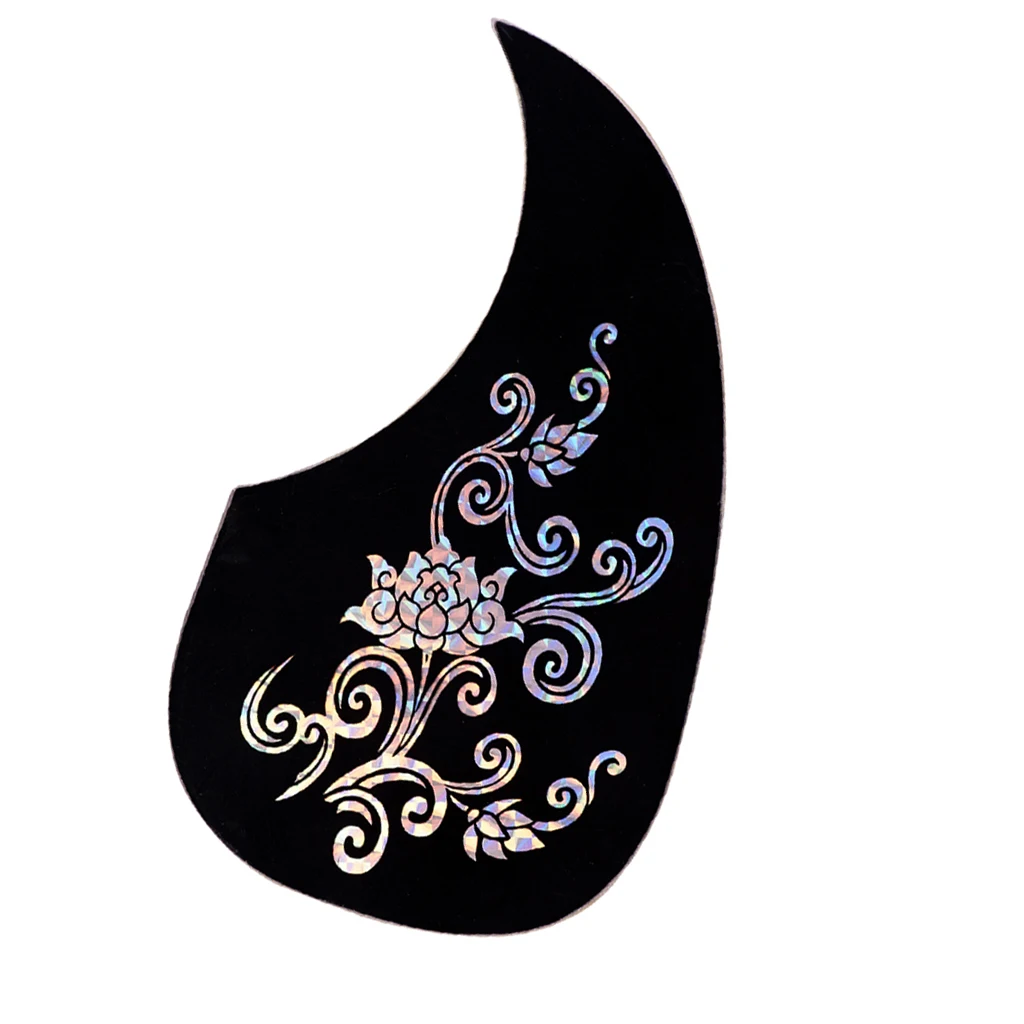 Rubber Drop Shape  Acoustic Guitar Pickguard Anti-scratch Plate Black Shading with White Flower