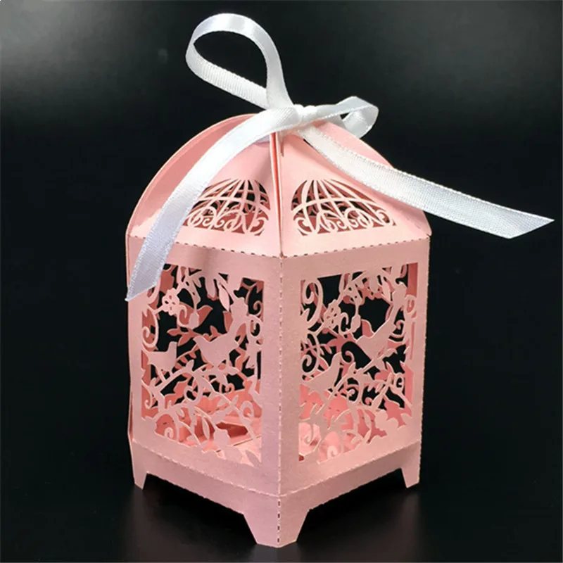 50 шт. лазерная резка конфет свадебное оформление коробки упаковка для шоколада вечерние поставки украшения детский день рождения сувенирное украшение - Цвет: pink