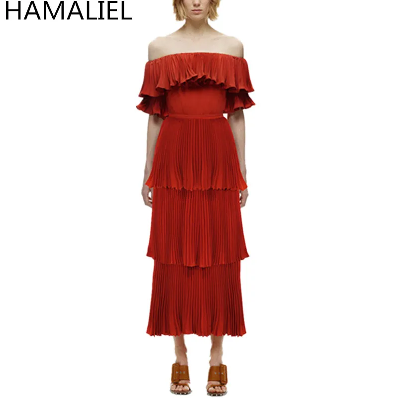 Женское длинное платье с открытыми плечами HAMALIEL подиумное Шифоновое Платье