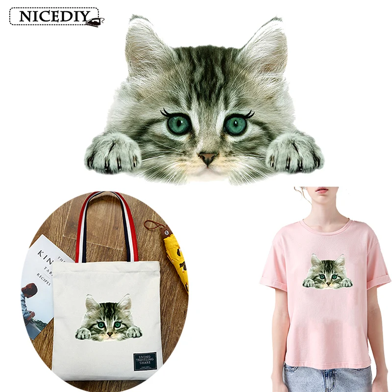 

Nicediy Parches 3D Photo Cat Patch Heat Transfer Vinyl Patch Sticker Iron On Transfer For Clothes Fabric Applique Washable Decor