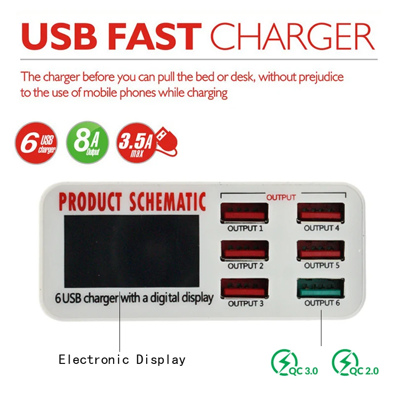 AIXXCO لسرعة تهمة 3.0 6 منافذ الذكية الهاتف المحمول شاحن سطح المكتب USB شاحن آيفون سامسونج Xiaomi شاحن سريع AIXXCO لسرعة تهمة 3.0 6 منافذ الذكية الهاتف المحمول شاحن سطح المكتب USB شاحن آيفون سامسونج Xiaomi شاحن سريع