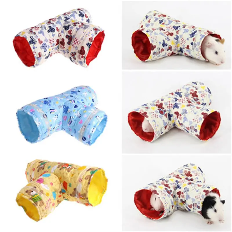 

Funny Hamster Tunnel Toy Small Pet Cartoon Cloth Tunnel 3 Ways Pet Tubes Bed Nest For Rabbits Ferrets Guinea Pigs Pets Toy