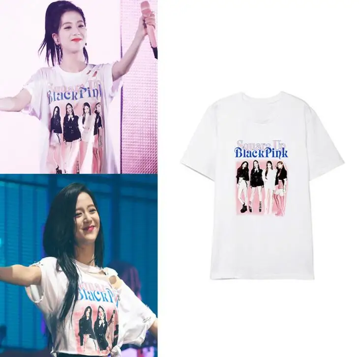 Blackpink concert jisoo same square up all member, футболка с круглым вырезом и коротким рукавом для лета, kpop, модная футболка унисекс