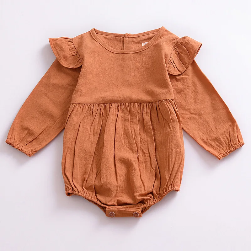 Everweekend Baby Girls Autumn Fly Sleeve Cotton Rompers Vintage Orange and Purple Color Sweet Baby Fashion Clothes