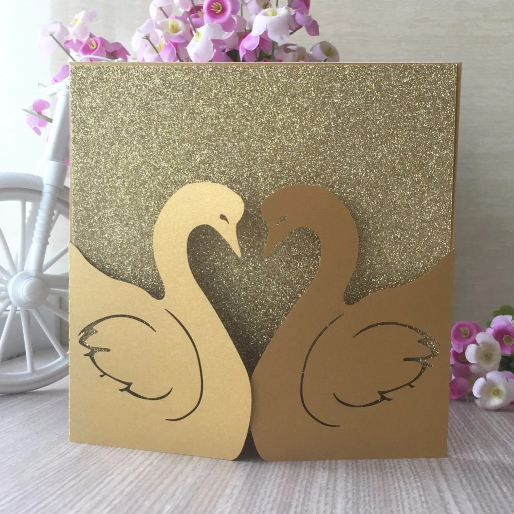 Carte D Invitation Decoupee Au Laser Jolie Carte D Invitation De Mariage Au Design De Cygne Carte De Vœux Pour Amoureux 100 Pieces Lot Aliexpress