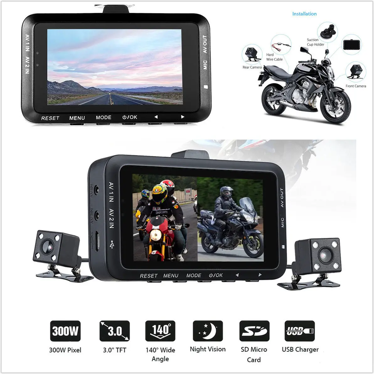 

Dual Camera 3 Inch LCD Screen Outdoor Video Recorder Durable Waterproof Car DVR Universal Motorcycle Accessories
