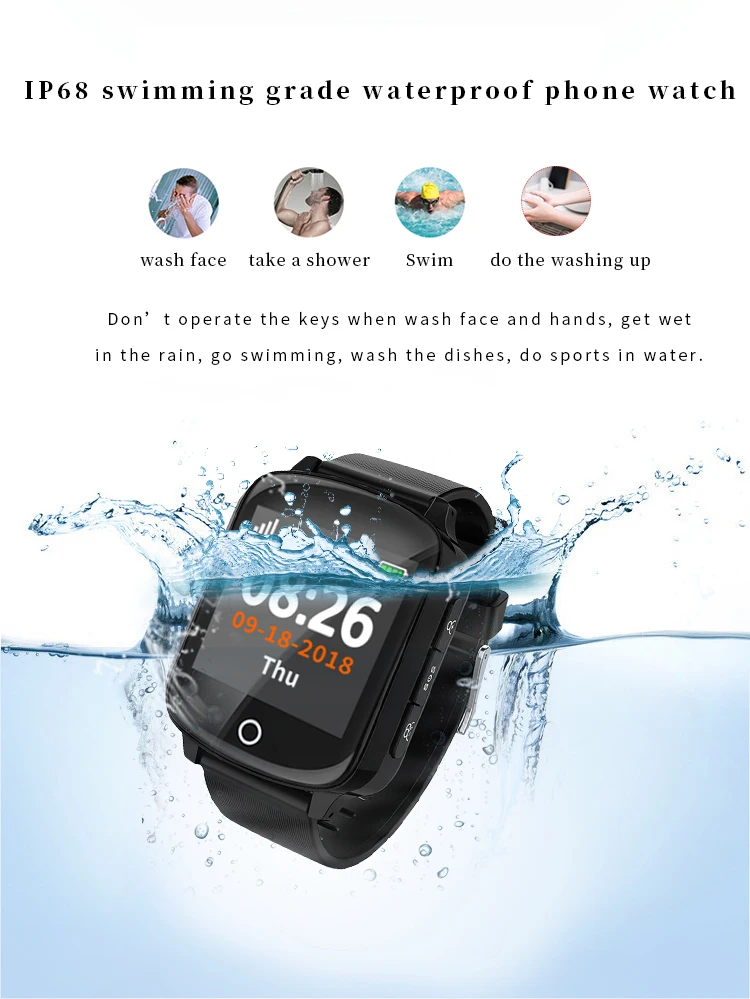 Wonlex Elderly Swimming Watch Water Resistance IP67 Bigger Touch Screen 1.54" GPS Positioning Anti-lost Elders Health SmartWatch