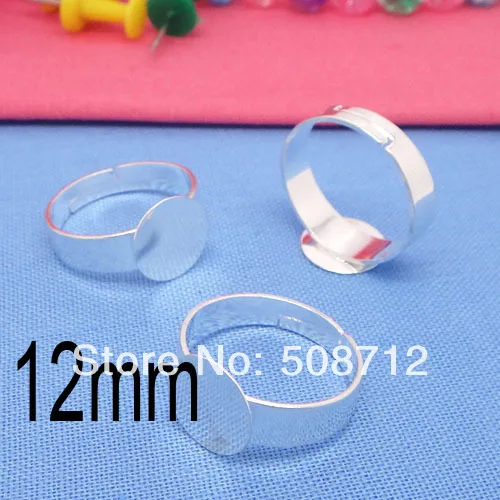 

free shipping!200pcs/lot Platium Dull Silver Plated 12mm Round Glue pad Adjustable Ring Base Blanks Trays Bezel Setting Findings