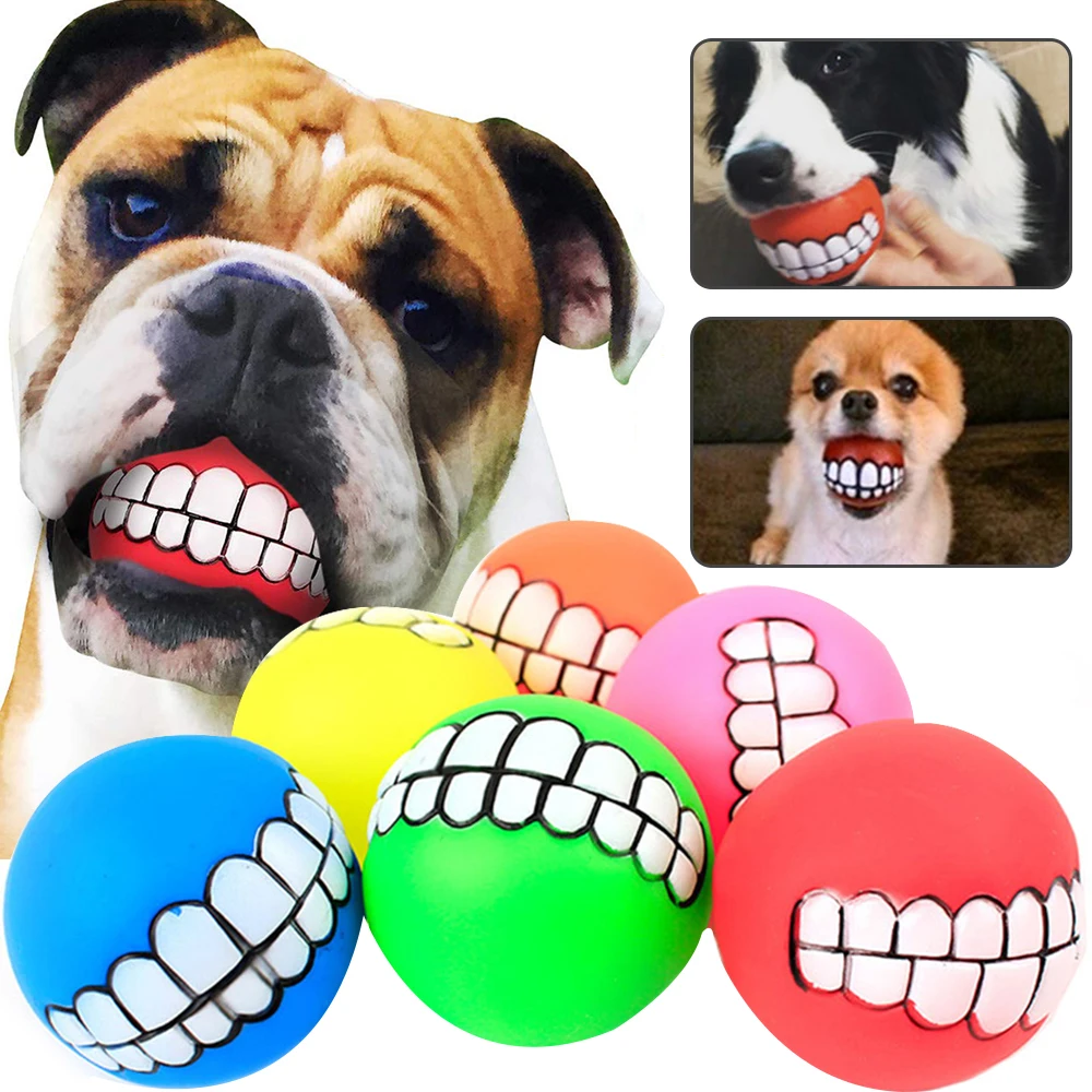 

Funny Pets Dog Puppy Cat Ball Teeth Toy PVC Chew Sound Dogs Play Fetching Squeak Toys Pet Supplies