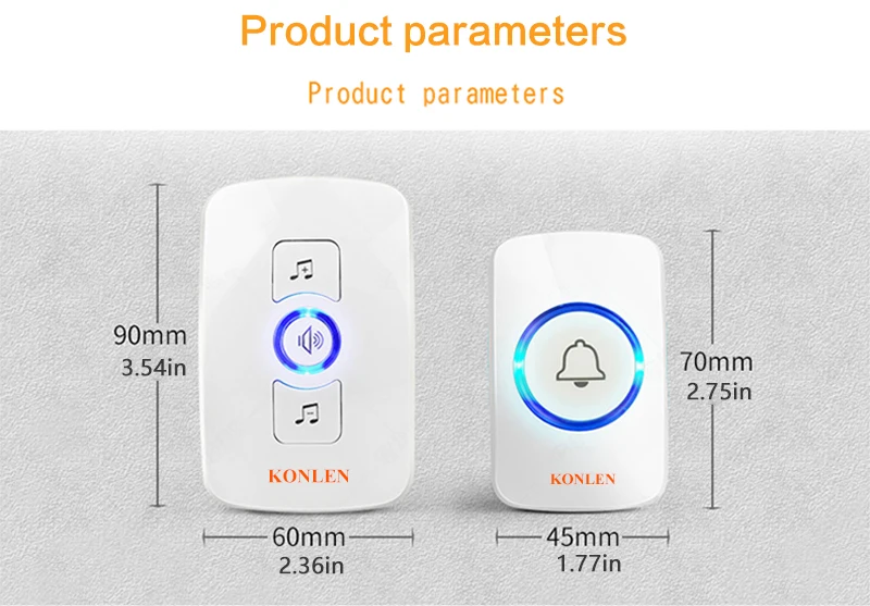 KONLEN Домашняя безопасность беспроводной дверной звонок умный звонок передатчик 433 МГц с кнопочной кнопкой Добро пожаловать светодиодный свет 32 Песни