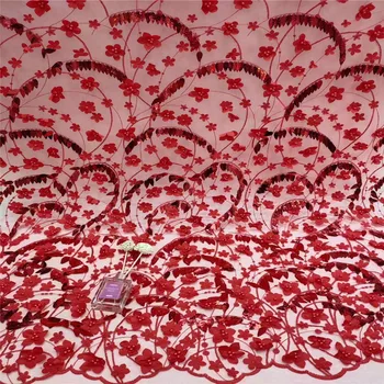 

3D Flowers Latest Beads African Cord Lace Fabrics High Quality 2019 Nigerian Stone Lace Fabric For Wedding African Lace Fabric