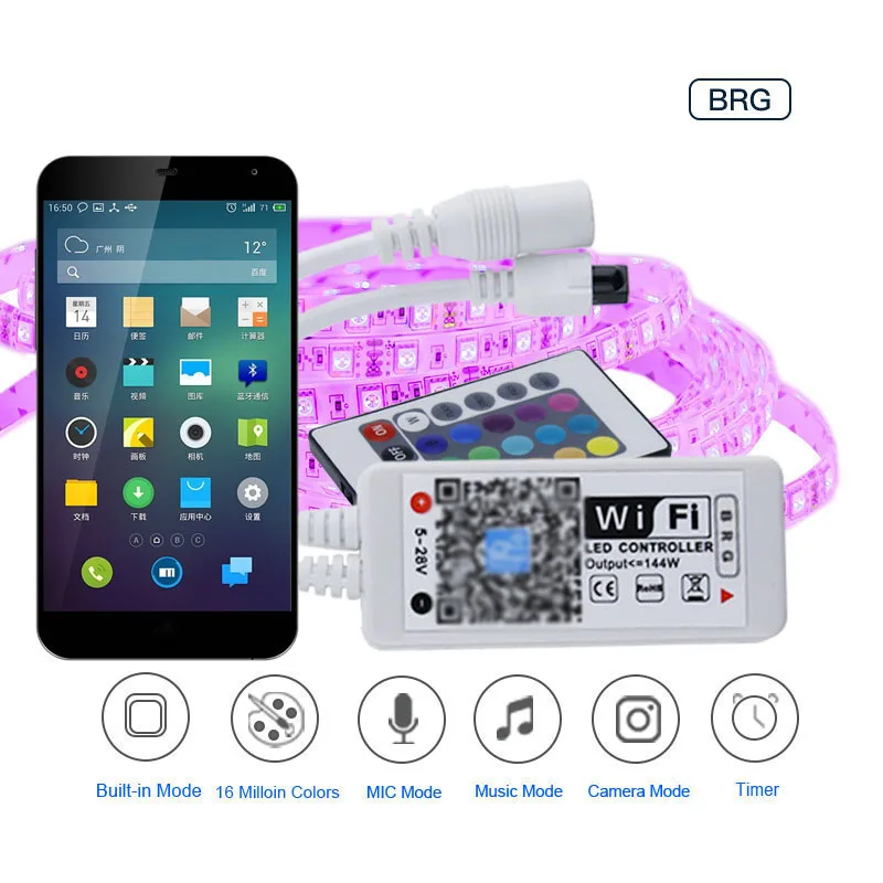 

LED Mini Wifi RGB Controller+RF 24 Key Remote Controller For 5050/3528 RGB/RGBW LED Strip Light,Phone Control 50M Range-- WWO66