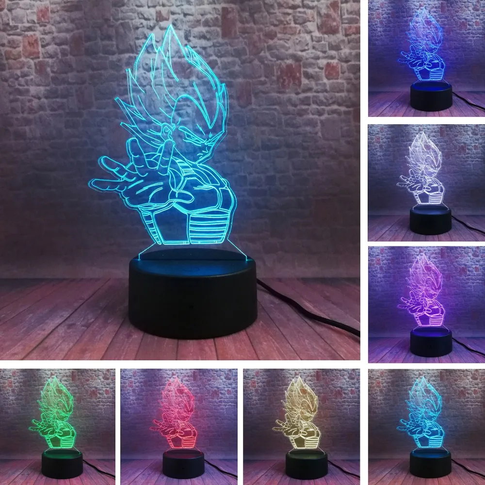 

Dragon Ball Vegeta Saiyan Legends 7 Color Change 3D Figure Colorful Night Light Creative Table Bedside Lamp Fans Boys Man Gifts