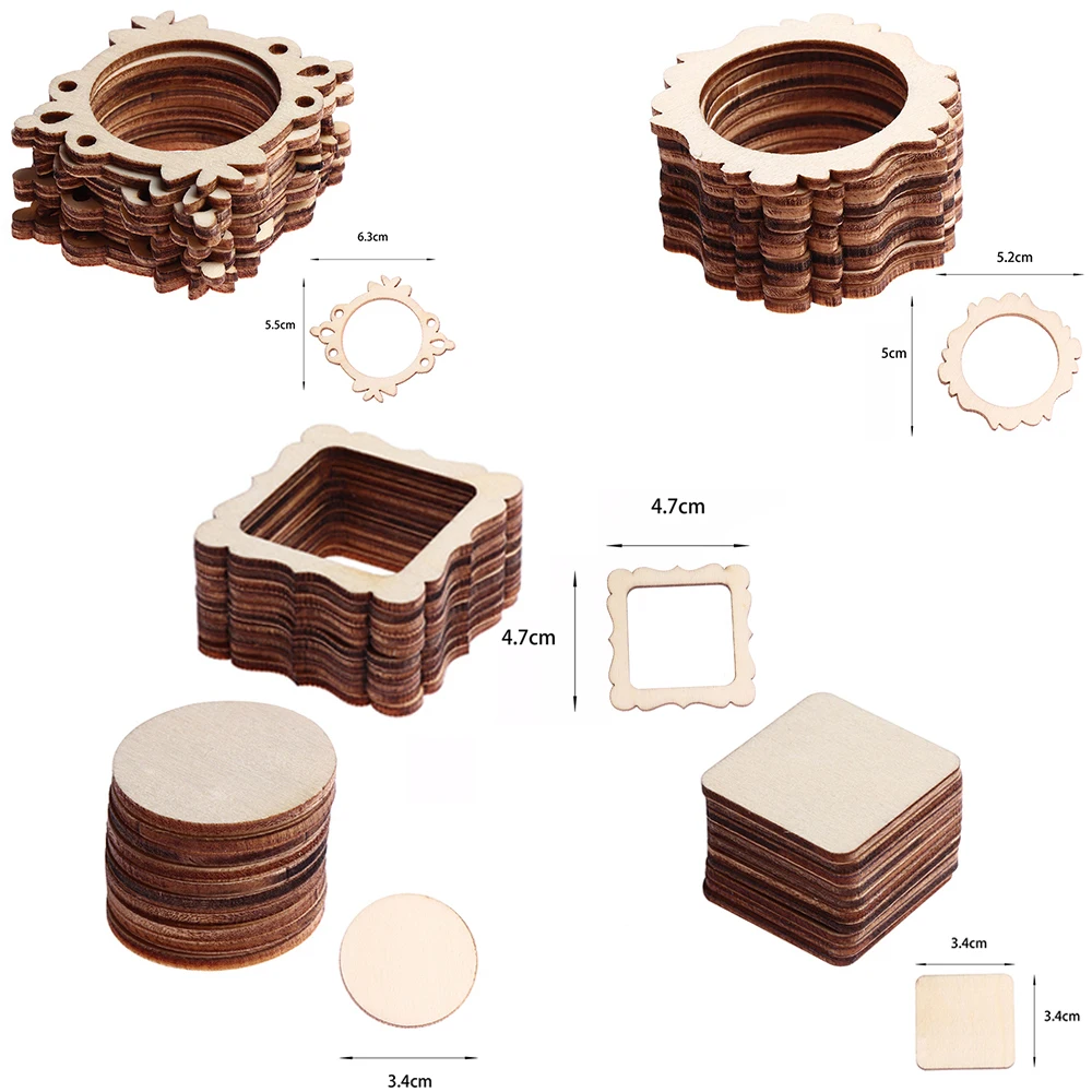 50 шт./компл. незавершенной рамка резные деревянные украшения, декор для Скрапбукинг карты стена Дерево поделки декор 5 видов