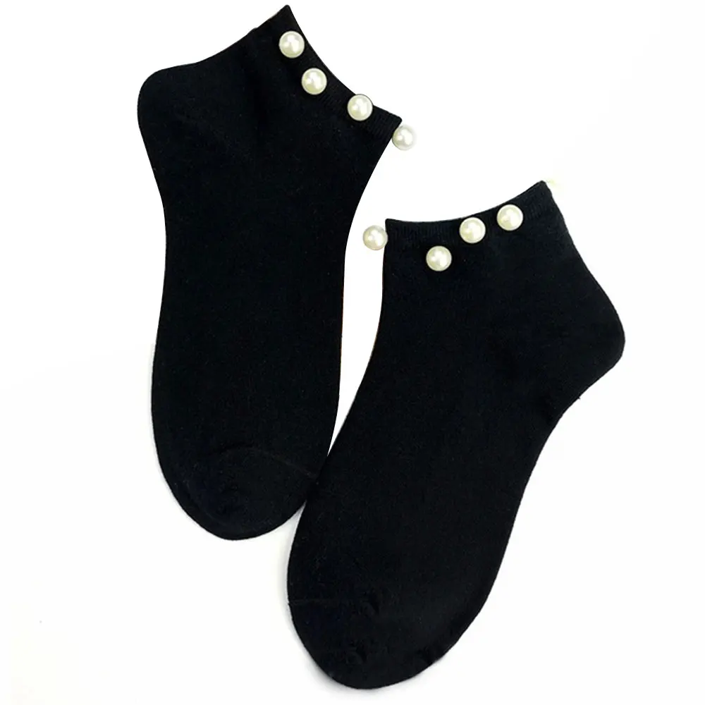 Fashion Women Pearl Decorative Short Female Low Cut Ankle Socks Cotton