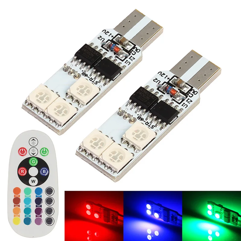 

2PCS T10 6SMD RGB Clearance Lights White Red Green Blue Remote Control W5W 194 LED Car Lamps Bulbs
