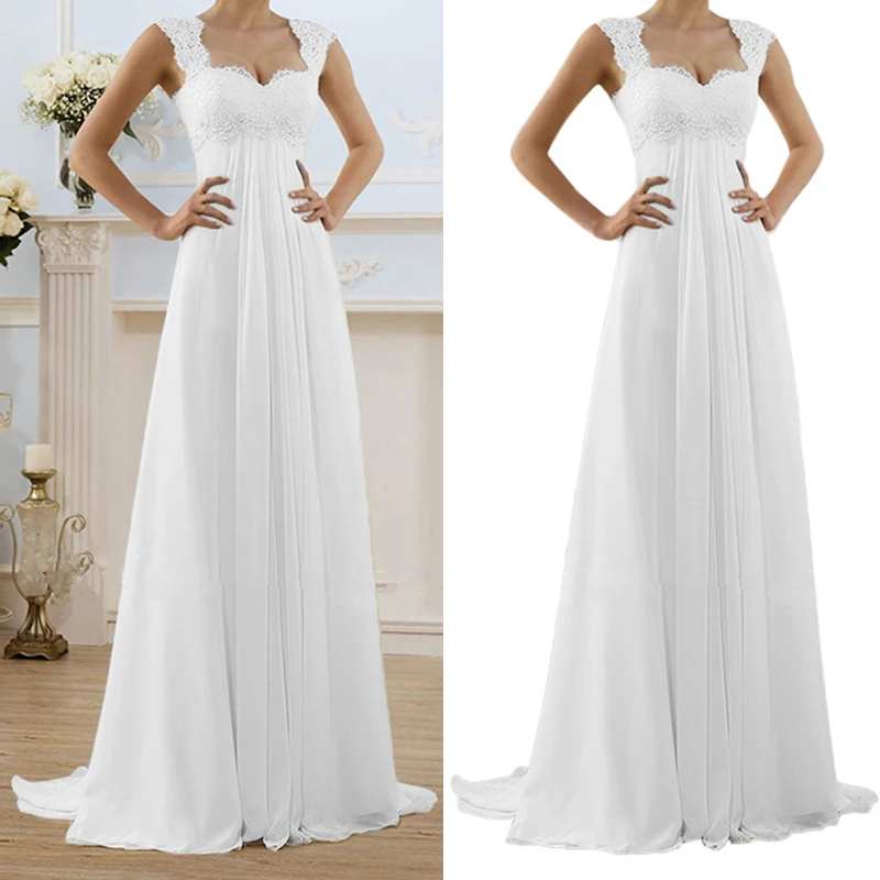 

Wedding Party Dress Long White V-Neck Sleeveless Bridesmaid Ladies Plus Size Elegant Women A Line Dress Vestidos