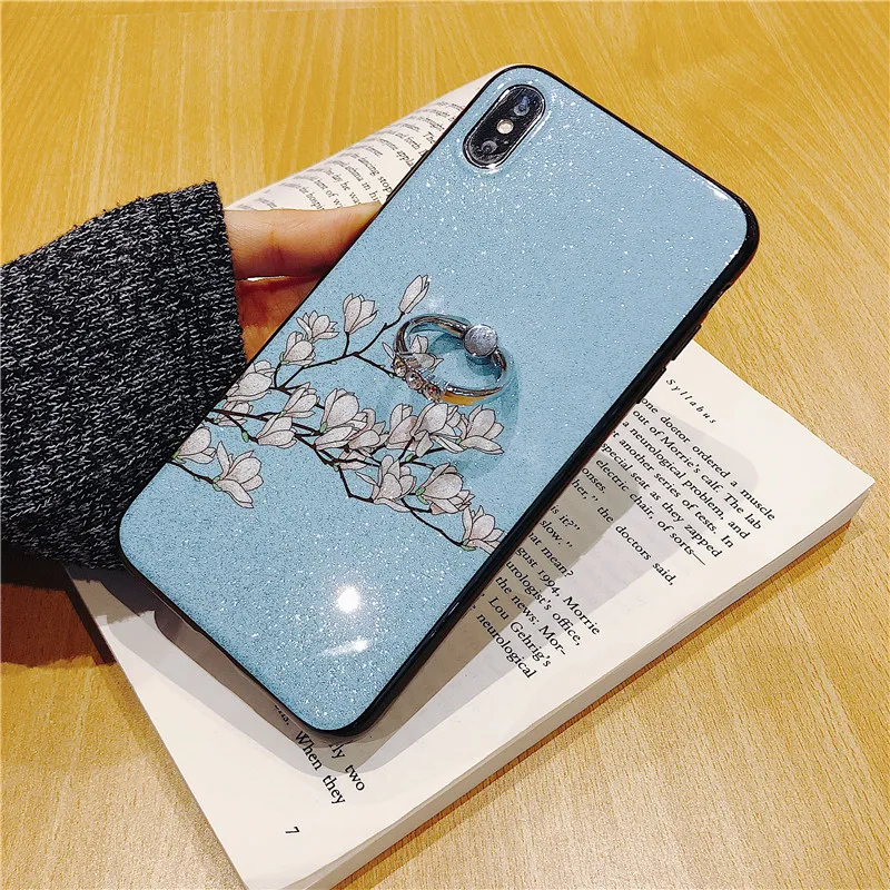 Кольцо держатель Стенд чехол для телефона Xiaomi PocoPhone F1 Redmi Note 7 4 4X5 Plus 5A 6A Pro Y3 GO Y2 S2 цветок Мягкий силиконовый чехол - Цвет: Magnolia with Ring