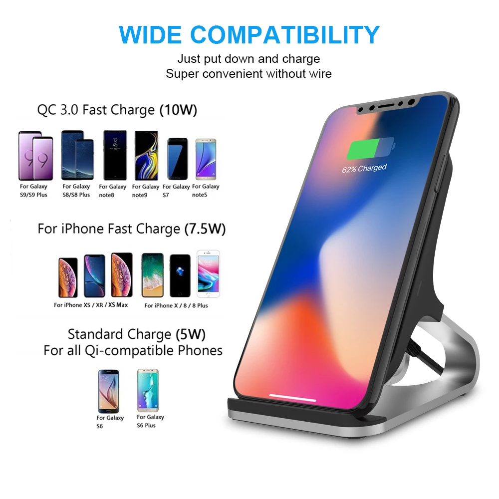 Беспроводной зарядный стенд Portefeuille Qi 10 Вт для Iphone XS MAX XR 8 Plus X Samsung Galaxy S8 S9 S10 Note