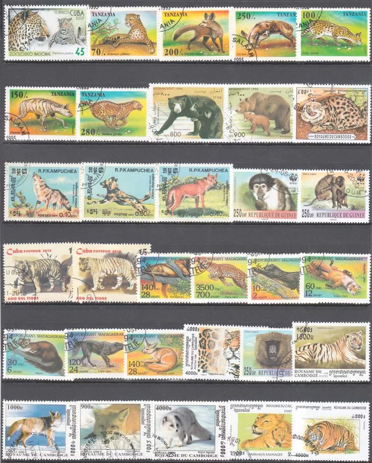 Тематическое животное, 50 шт./лот, все разные из многих стран, без повторения, неиспользованные почтовые марки с почтовым знаком для сбора