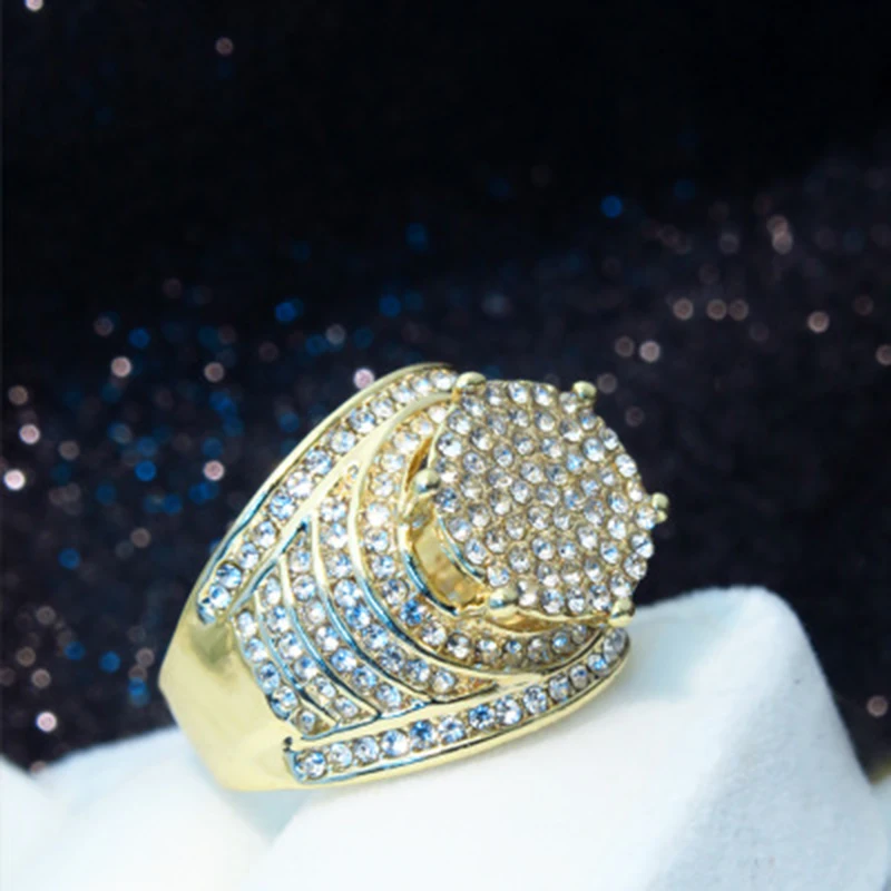 Роскошные позолоченные морские микро кольца с фианитами, большие круглые кольца с кубическим цирконием, мужские украшения HipHop Z4M057