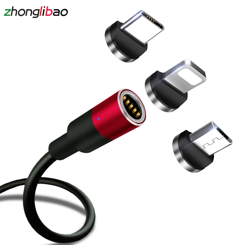 

3A Magnetic Charging Cable Micro USB C 3 In 1 For iPhone xr xs max Magnet Android Data Sync Quick Charge Phone Cable Car Charger