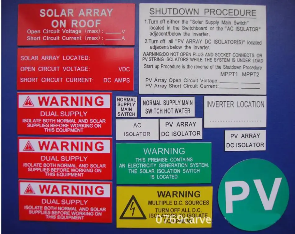 

100 sets(15 pcs/set) = 1 lot High quality Solar Warning Label, ABS PV Labels, Solar Label kits