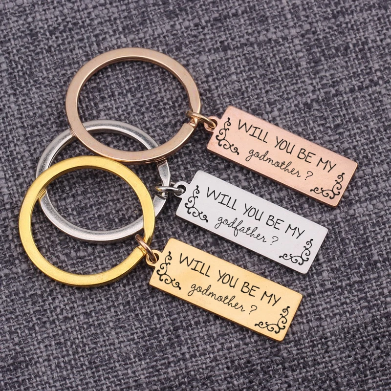 

Bag Charm Will You Be My Godfather Godmother Keychain Keepsake Wedding Souvenir Pendant Jewelry Trinket Key Holder Keytags