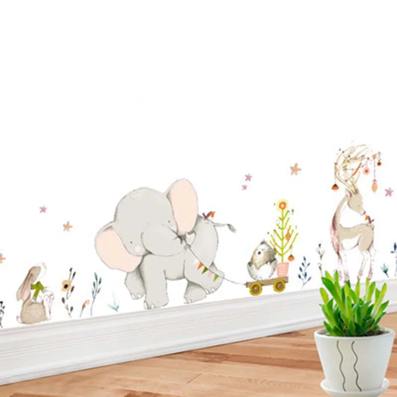 Мультяшные настенные наклейки с изображением слона, кролика, жирафа, животных для детской комнаты, декоративные виниловые обои для детской спальни