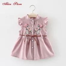 Коллекция года, летнее платье для девочек новое платье с рукавами-крылышками и цветами персикового цвета одежда для маленьких девочек с поясом детское платье для детей возрастом от 0 до 4 лет