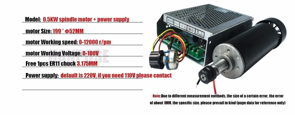 0.5квт мотор шпинделя с воздушным охлаждением ER11 патрон 500 Вт мотор шпинделя постоянного тока+ регулятор скорости питания для ЧПУ