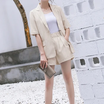 

Summer Pure Color Short Suits Women Stylish Blazer Hot Shorts Office Girl Suit Female 2 Piece Set Feminino