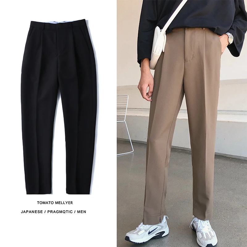 

Fashion Casual Men's Wide-leg Pants Summer And Autumn New S-XL Solid Color Loose Nine Pants Black Khaki PersonalityYouth Popular