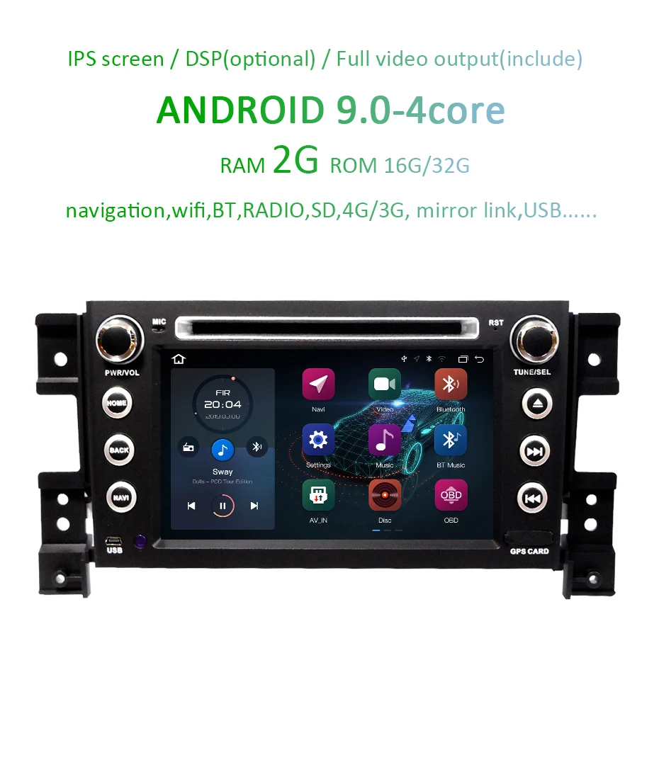 Perfect DSP IPS Android 9.0 4G 64G CAR GPS 2 DIN DVD PLAYER For SUZUKI GRAND VITARA 2007-2013 GPS RADIO STEREO SCREEN NAVIGATION 3