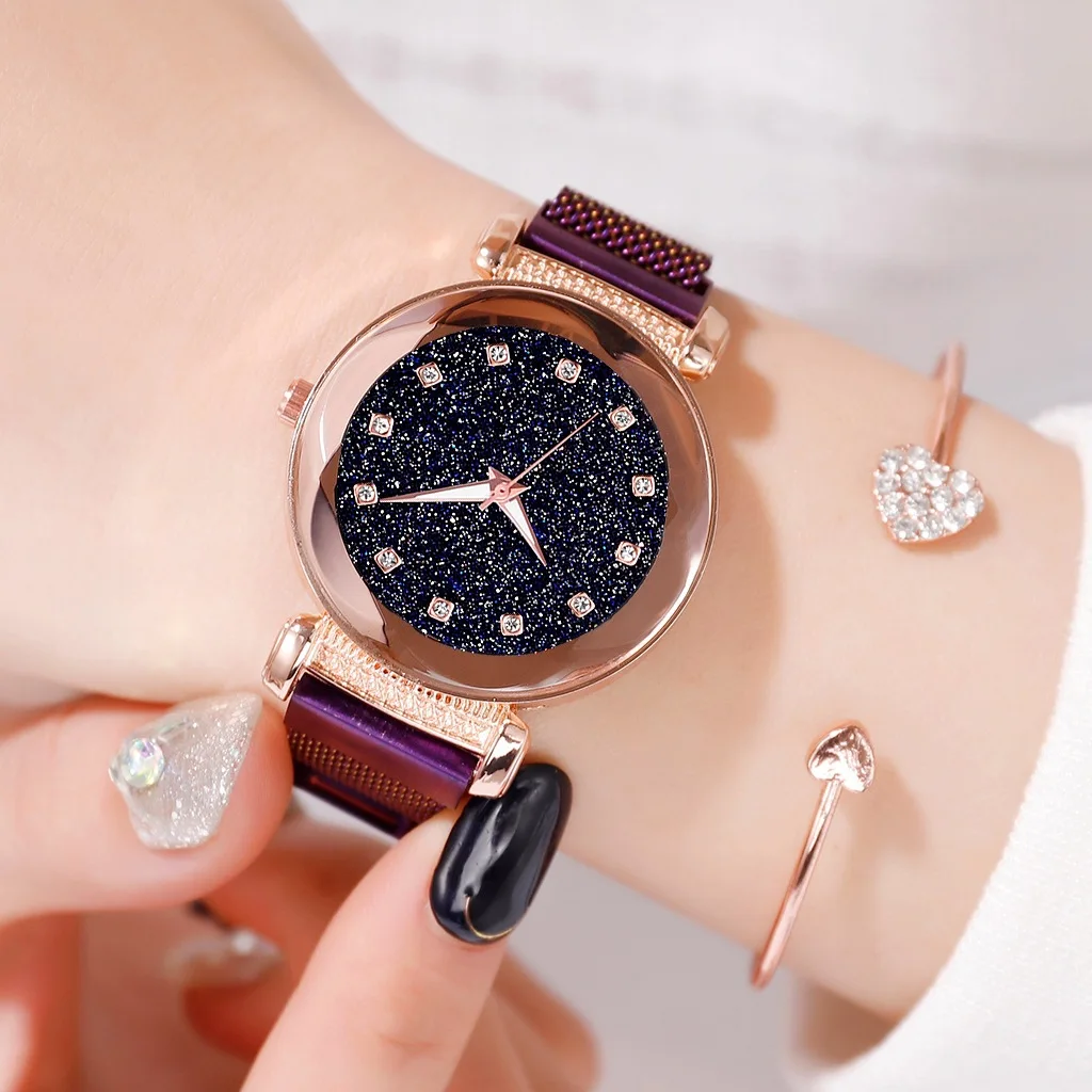 

Luxury Rose Gold Women Watches Crystal Starry Sky Magnetic Mesh Ladies Quartz Wrist Watch for Relogio Feminino Montre Femme 2019