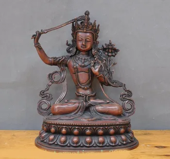

wedding decoration 11"old Tibetan buddhism Bronze Hold sword Tara Kwan-Yin GuanYin Buddha statue