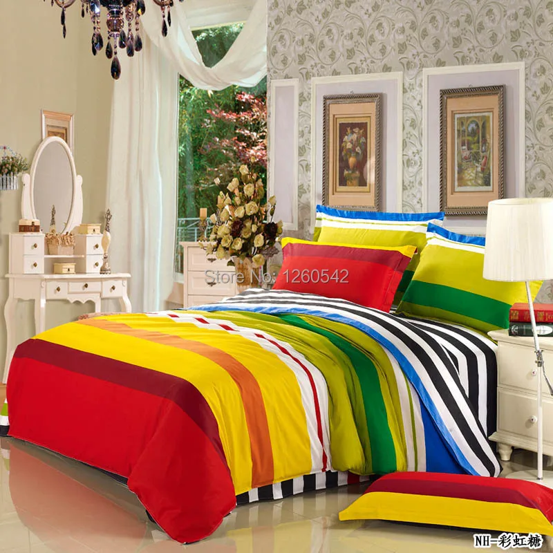 Multi Coloured Horizontal Stripes Rainbow Bedding Set Bed Sheet Multi Coloured Horizontal Stripes Rainbow Bedding Set Bed Sheet Pillow Case Duvet Cover 100 Cotton 4pcs In Sets From Home Garden On