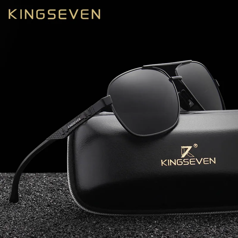 Мужские солнцезащ. Очки в алюминиевой оправе KINGSEVEN черно серые солнцезащитные