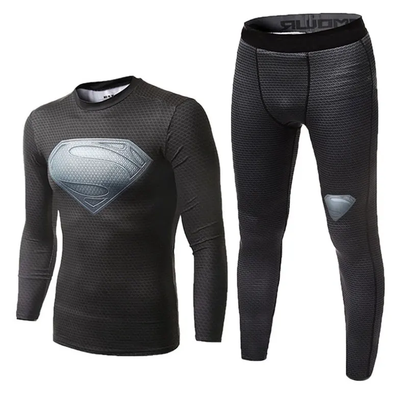 Mens fitness compression set suit long sleeve g-ym clothing sets compression t-shirt+tights pants leggings 2016 new